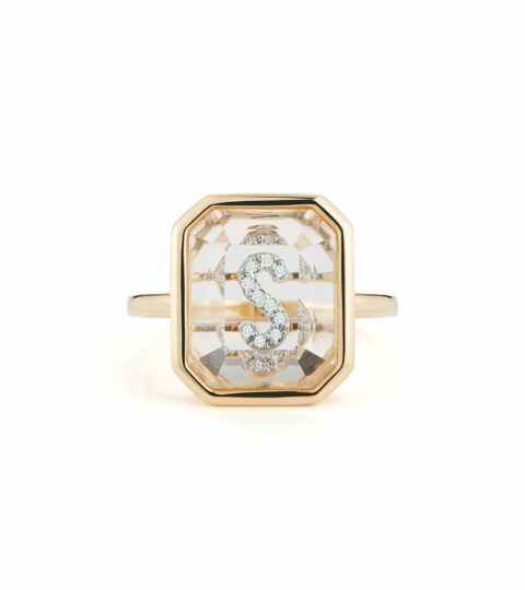 Women’S MATEO  | 14K Gold Frame Crystal Quartz Secret Diamond Initial Ring