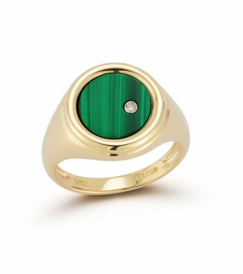 Women’S MATEO  | 14Kt Malachite Coin With Diamond Signet Ring