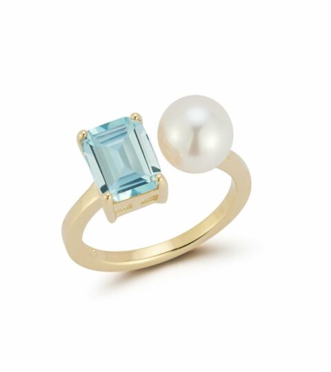 Women’S MATEO  | 14Kt Blue Topaz And Pearl Duo Ring