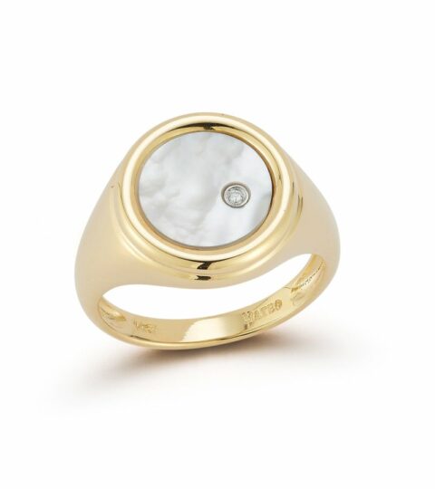 Women’S MATEO  | 14Kt Mother Of Pearl Coin With Diamond Signet Ring