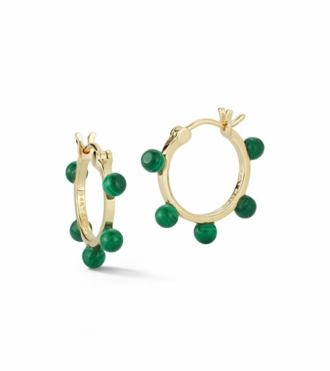 Women’S MATEO  | 14Kt Small Malachite Dot Hoops