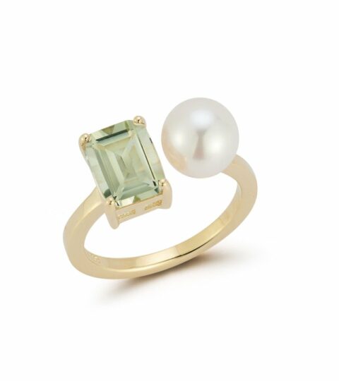 Women’S MATEO  | 14Kt Green Amethyst And Pearl Duo Ring