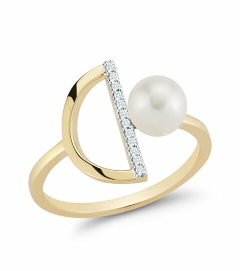 Women’S MATEO  | 14K Gold Pearl & Diamond Half Moon Ring