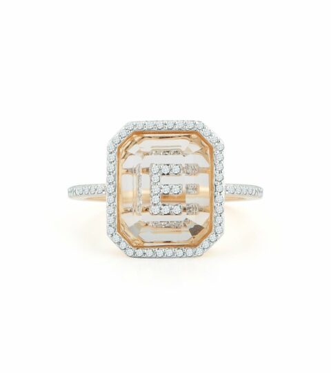 Women’S MATEO  | 14K Gold Diamond Frame Crystal Quartz Secret Diamond Initial Ring