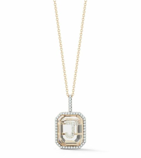 Women’S MATEO  | 14Kt Gold Diamond Frame Crystal Quartz Secret Diamond Initial Necklace