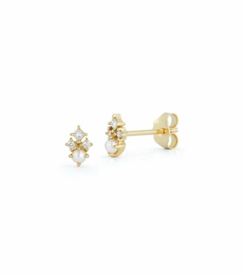 Women’S MATEO  | 14Kt The Little Things Tri Diamond And Pearl Studs