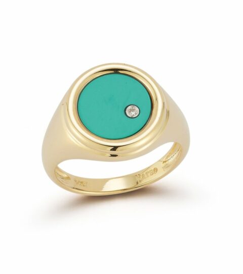 Women’S MATEO  | 14Kt Turquoise Coin With Diamond Signet Ring