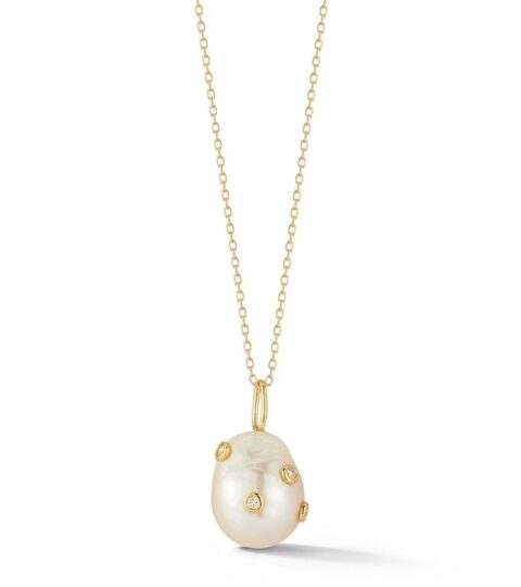 Women’S MATEO  | 14Kt Scattered Diamond Bezel Baroque Pearl Necklace